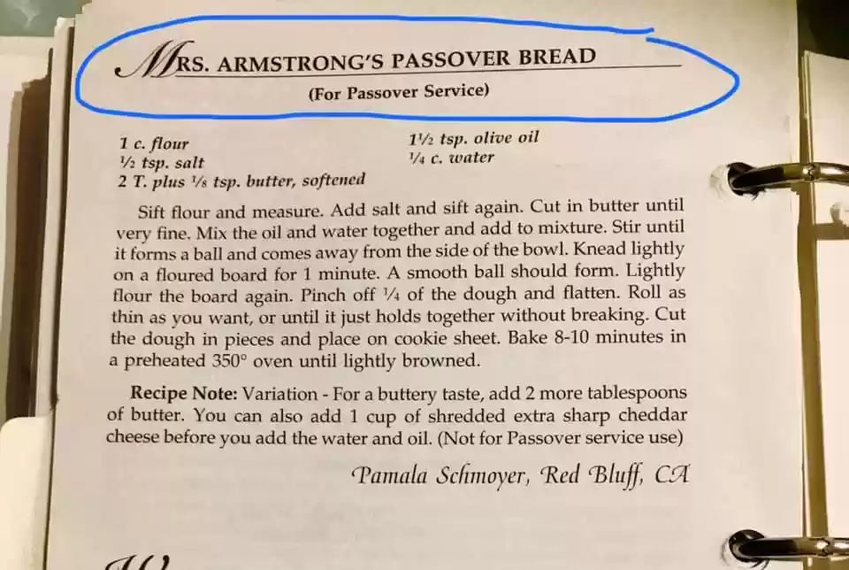 Mrs Armstrong Passover Bread